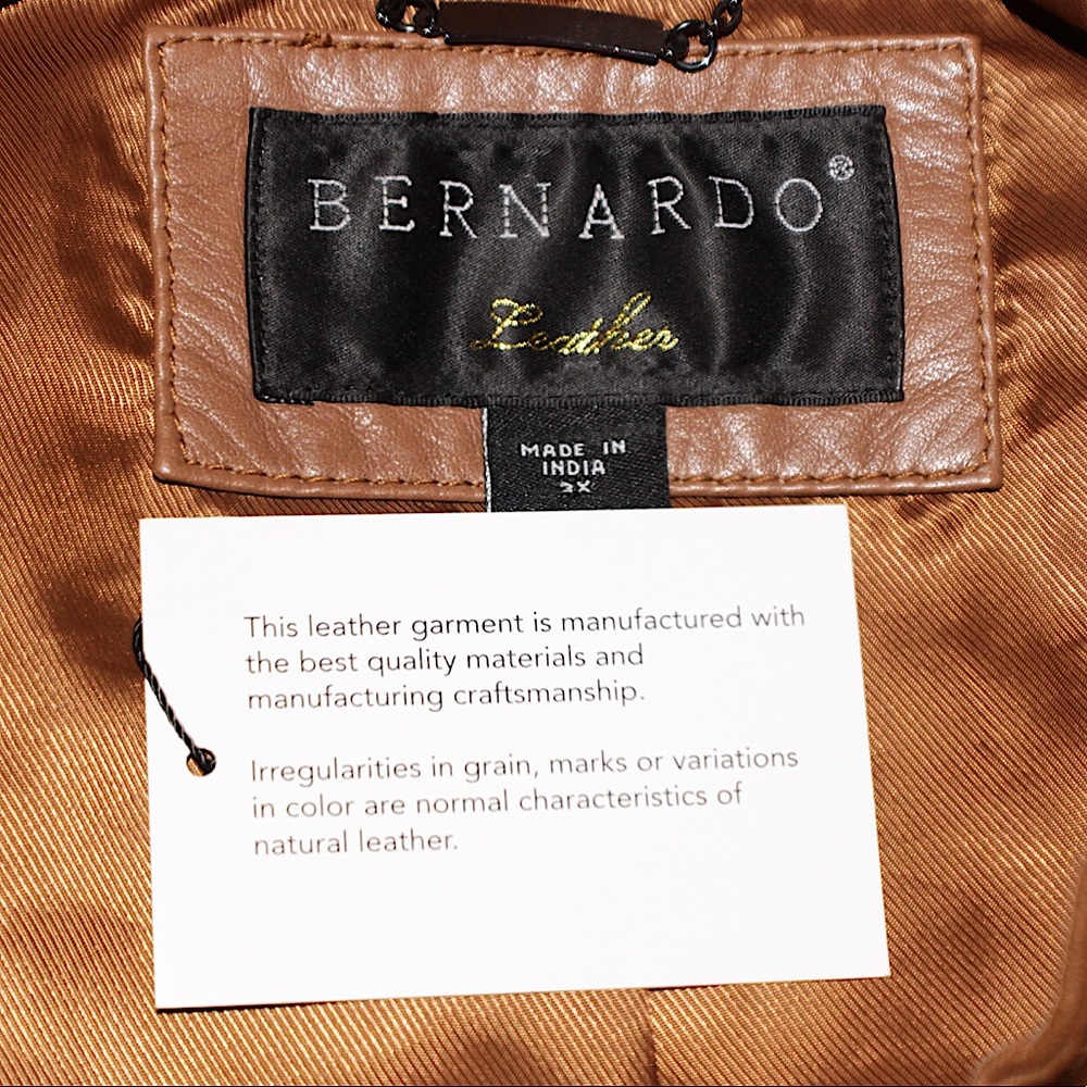 Bernardo Saddle Brown Leather Quilt Moto Jacket 3X - Picture 14 of 16